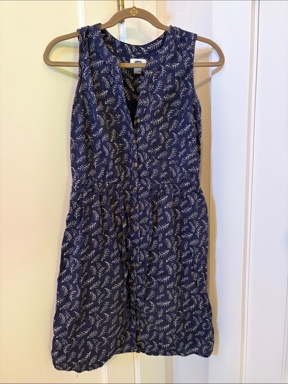 Old Navy Navy Blue Leaf Print Sleeveless Dress